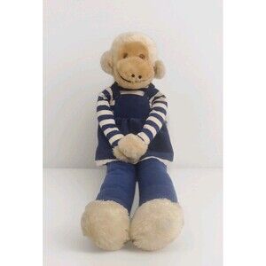 Pappagallo Plush Monkey knee hugging stuffed Toy 21" corduroy blue dress RARE